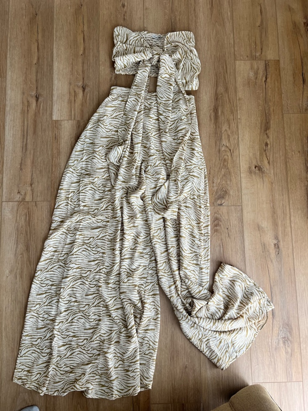 Fashion Nova Cream and Tan Zebra Wide Leg Jumpsuit